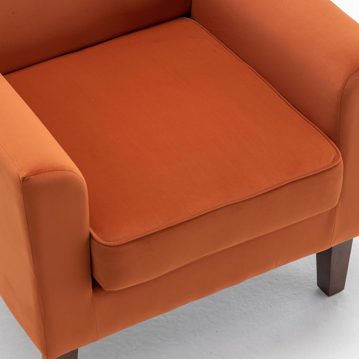 Container Furniture Direct Contemporary Accent Arm Chair with Birch Wood Frame and Velvet Upholstery, Armchair for Office and Living Room Decor, Removable Cushions, Orange