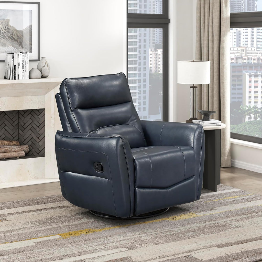 Lexicon Swivel Glider Reclining Chair, Top Grain Leather Match Manual Recliner, Comfy Nursery Glider Recliner, Swivel Reclining Chair for Living Room/Office/Bedroom/Apartment, Dark Blue