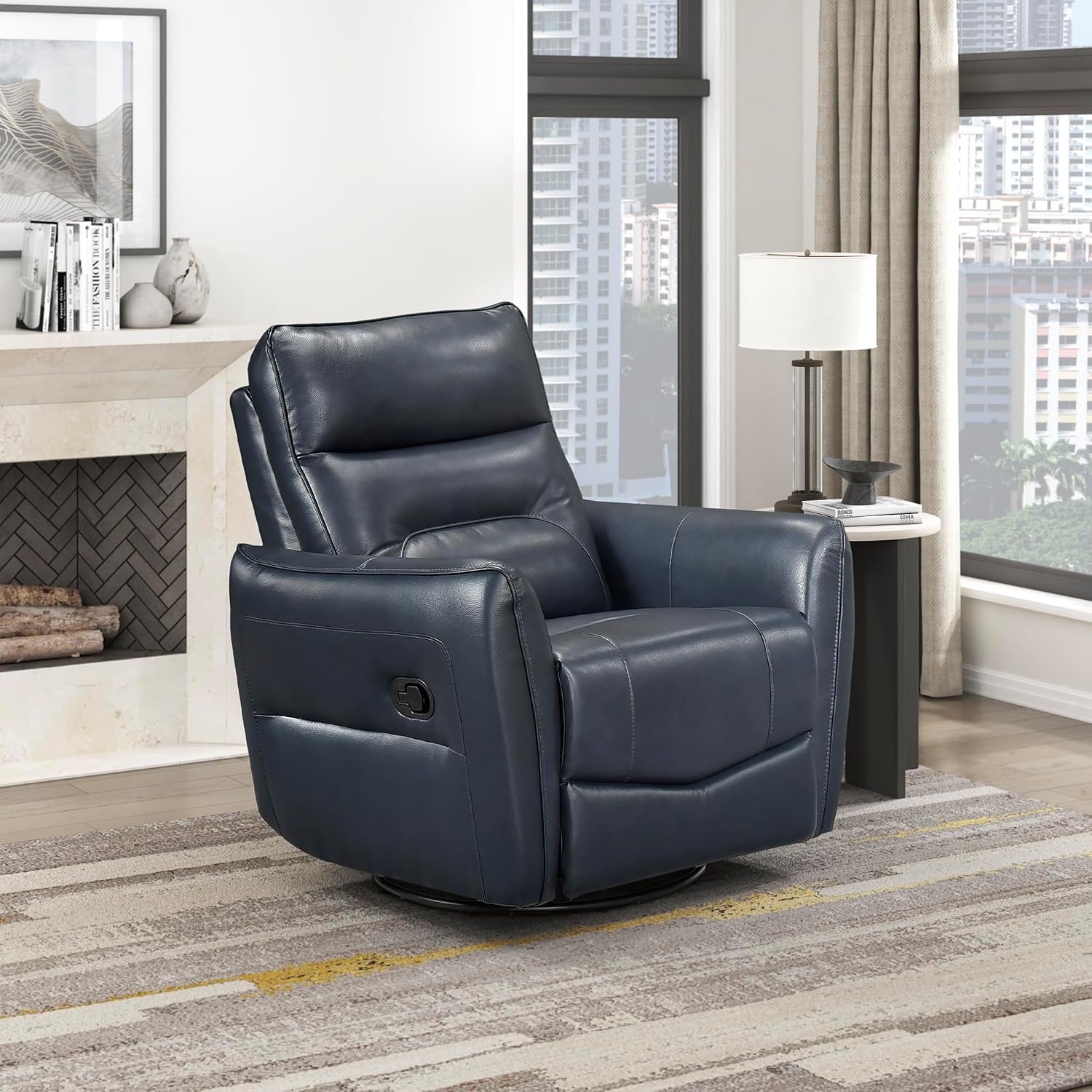 Lexicon Swivel Glider Reclining Chair, Top Grain Leather Match Manual Recliner, Comfy Nursery Glider Recliner, Swivel Reclining Chair for Living Room/Office/Bedroom/Apartment, Dark Blue
