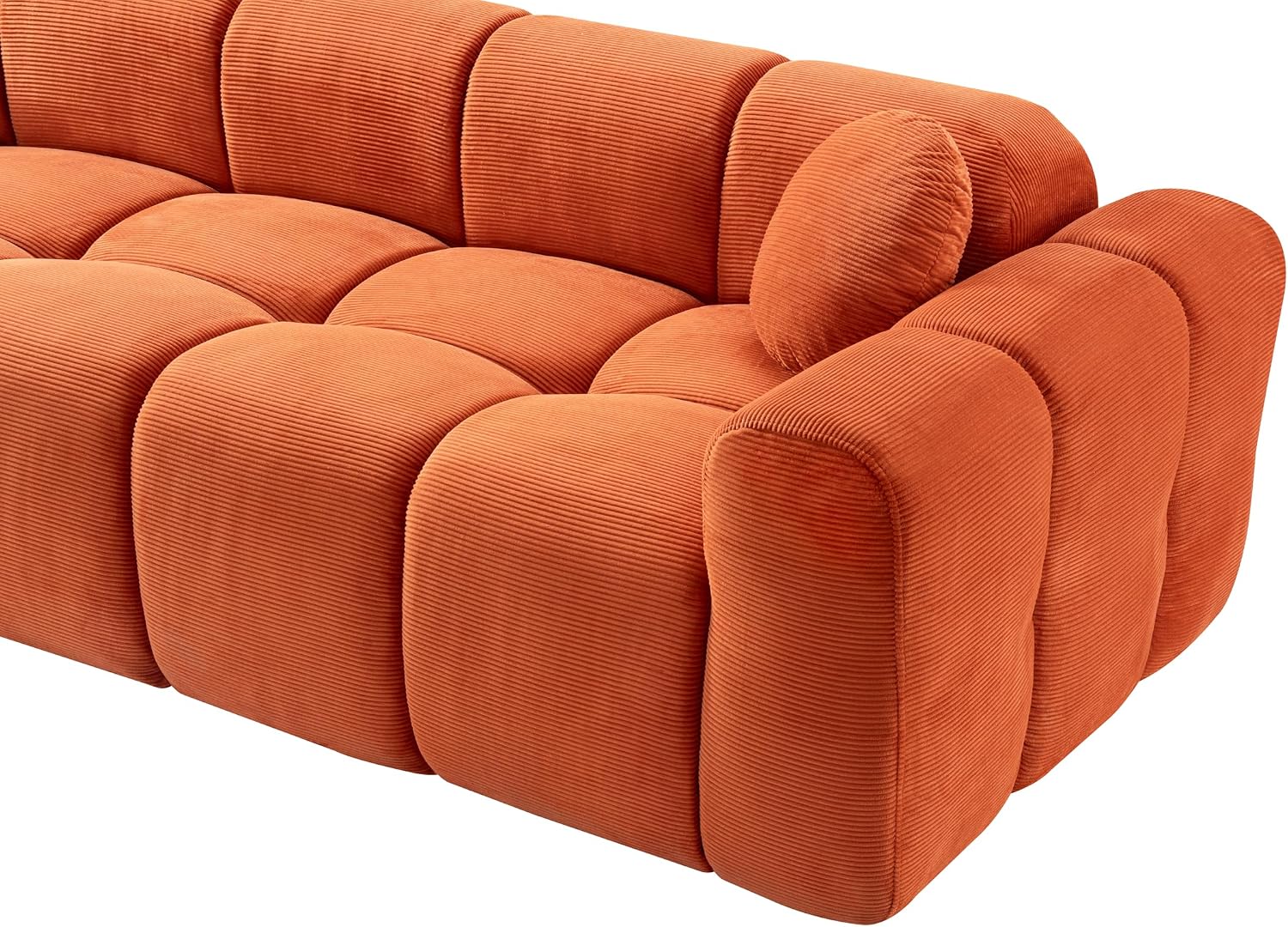 98.4-Inch Oversized Boneless Cloud Couches Deep Seat Foam Sofa Couch with 2 Round Toss Pillows, Luxury Corduroy Upholstered 3 Seat Tufted Loveseat, Cloud Sofa in a Box