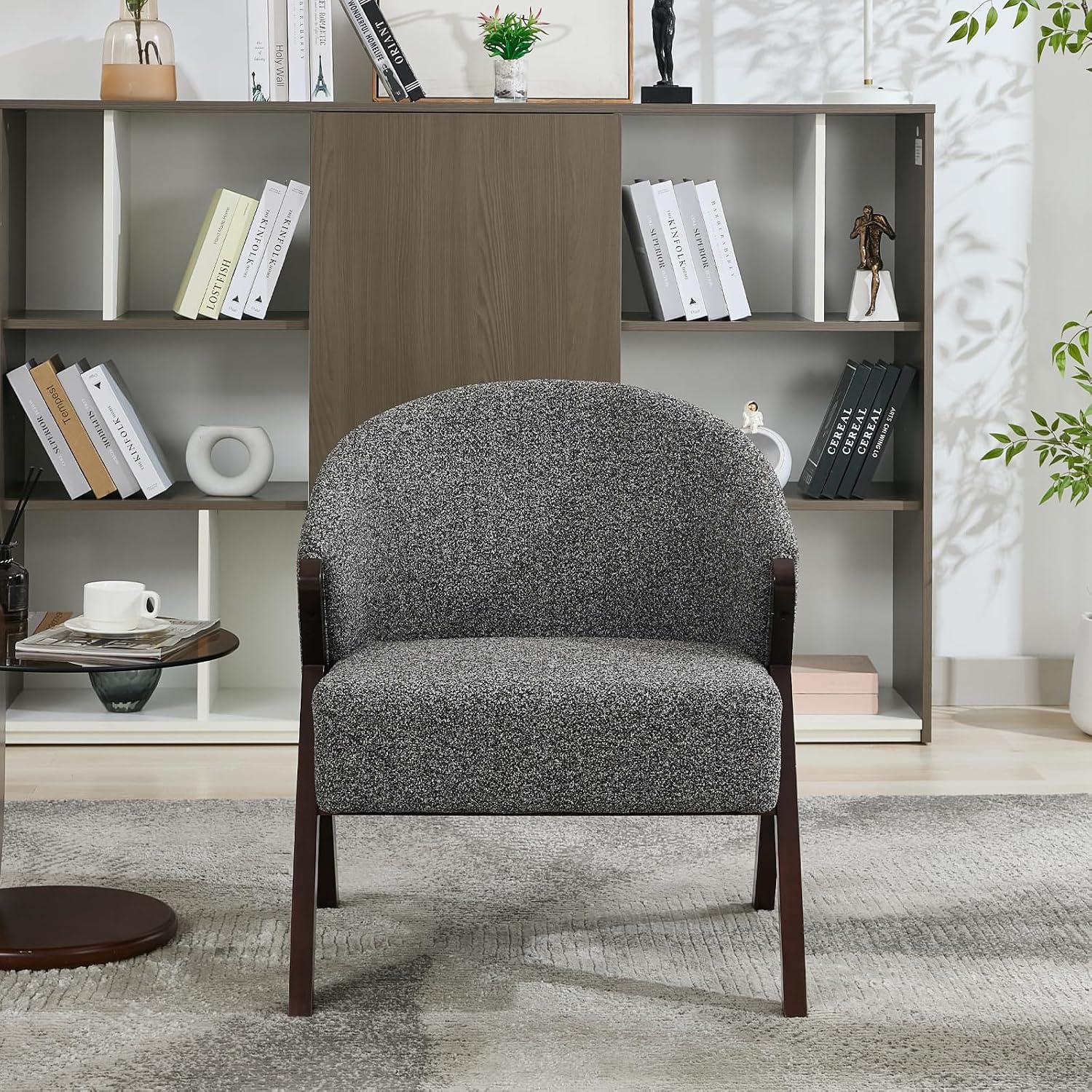 Garvee Accent Chair Mid Century Modern Chair Linen Fabric Living Room Chairs with Wood Frame Comfy Upholstered Reading Side Chair Easy Assembly for Bedroom