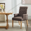 WUTUTUEE Fabric Dining Chair with Arms, Upholstered Tufted High Back Dining Room Chairs, Accent Armchair with Solid Wood Leg and Nailhead Trim, Kitchen Dining Living Room, Brown
