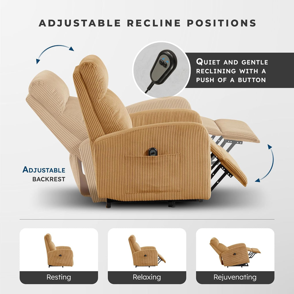 Lexicon Power Lift Recliner Chair for Elderly with Remote Control, Gentle Lift Motion, Side Pocket Armrest, Corduroy Upholstered Electric Recliner for Living Room/Bedroom, Easy Assembly, Yellow