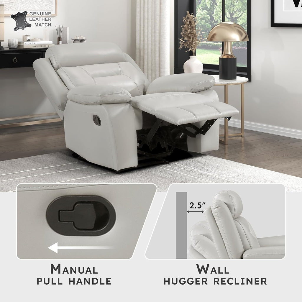 Lexicon Recliner Chair Leather Match Recliner with Pillow Top Armrests, Home Theater Seating, Wall Hugger Recliners Manual Recliner Chair for Living Room/Office/Apartment, Light Grey