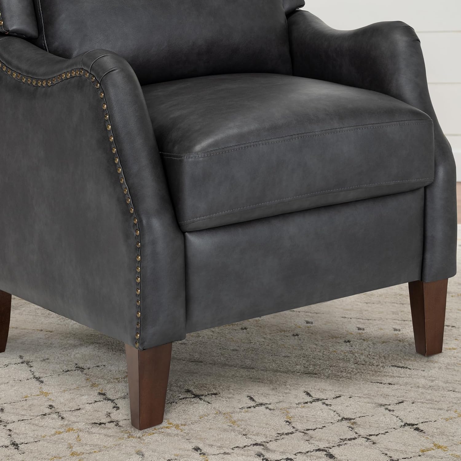 KISLOT Leather Pushback Recliner Faux Armchair with Rivet Decoration Single Sofa Accent Chair for Living Room Bedroom