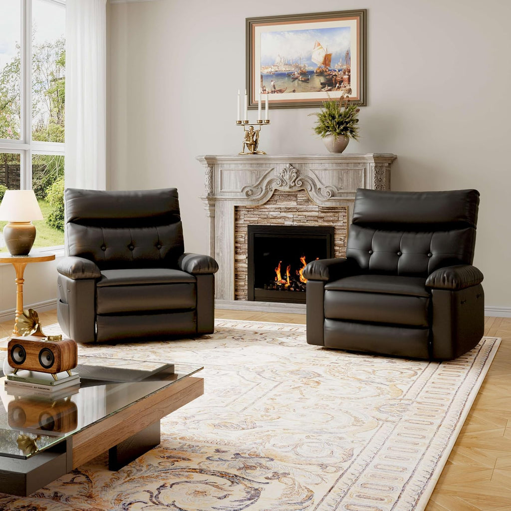 GarveeHome Recliner Chair - PU Leather Recliner for Adults, Manual Lazy Recliner Chair with Overstuffed Comfort Arm and Back for Living Room, Bedroom