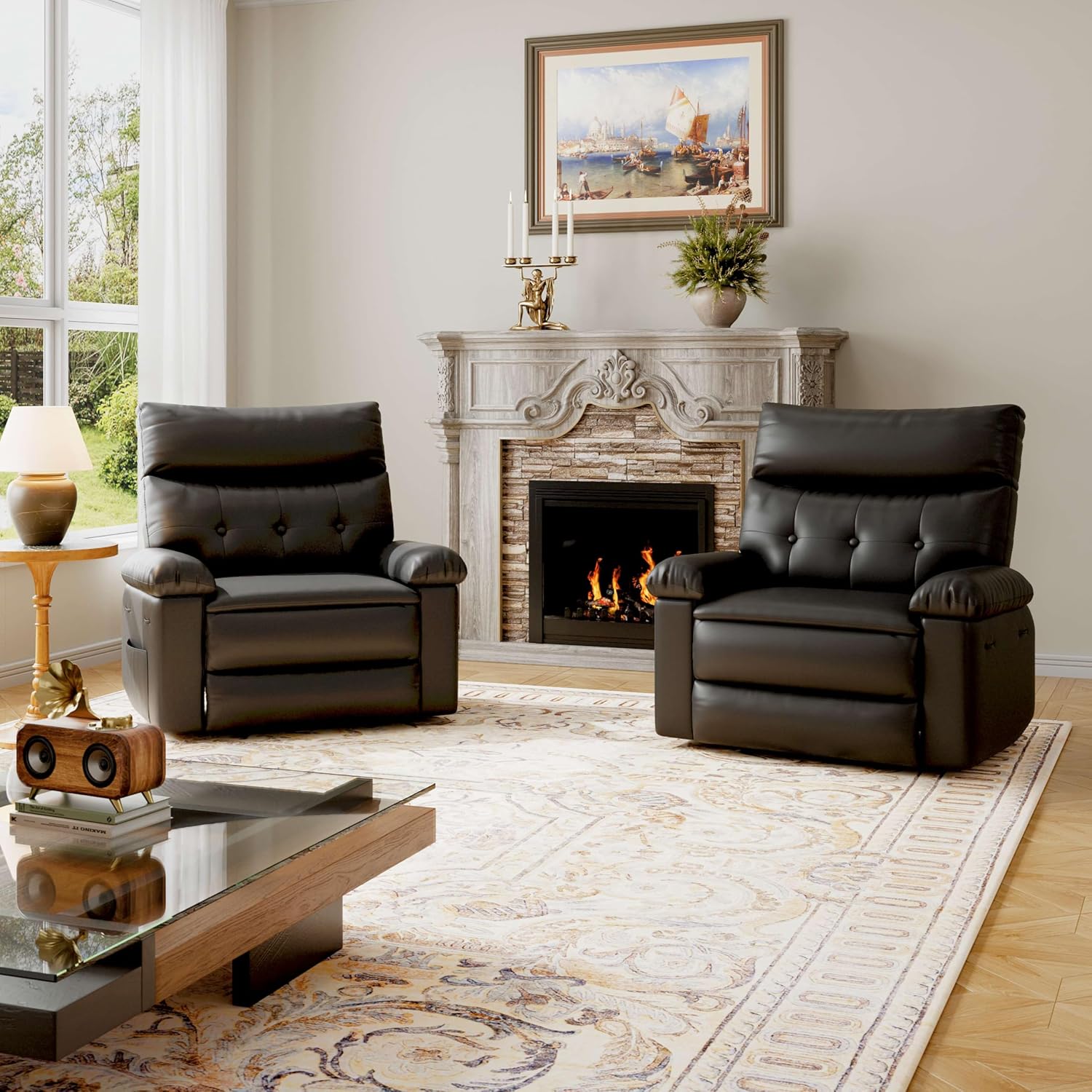 GarveeHome Recliner Chair - PU Leather Recliner for Adults, Manual Lazy Recliner Chair with Overstuffed Comfort Arm and Back for Living Room, Bedroom