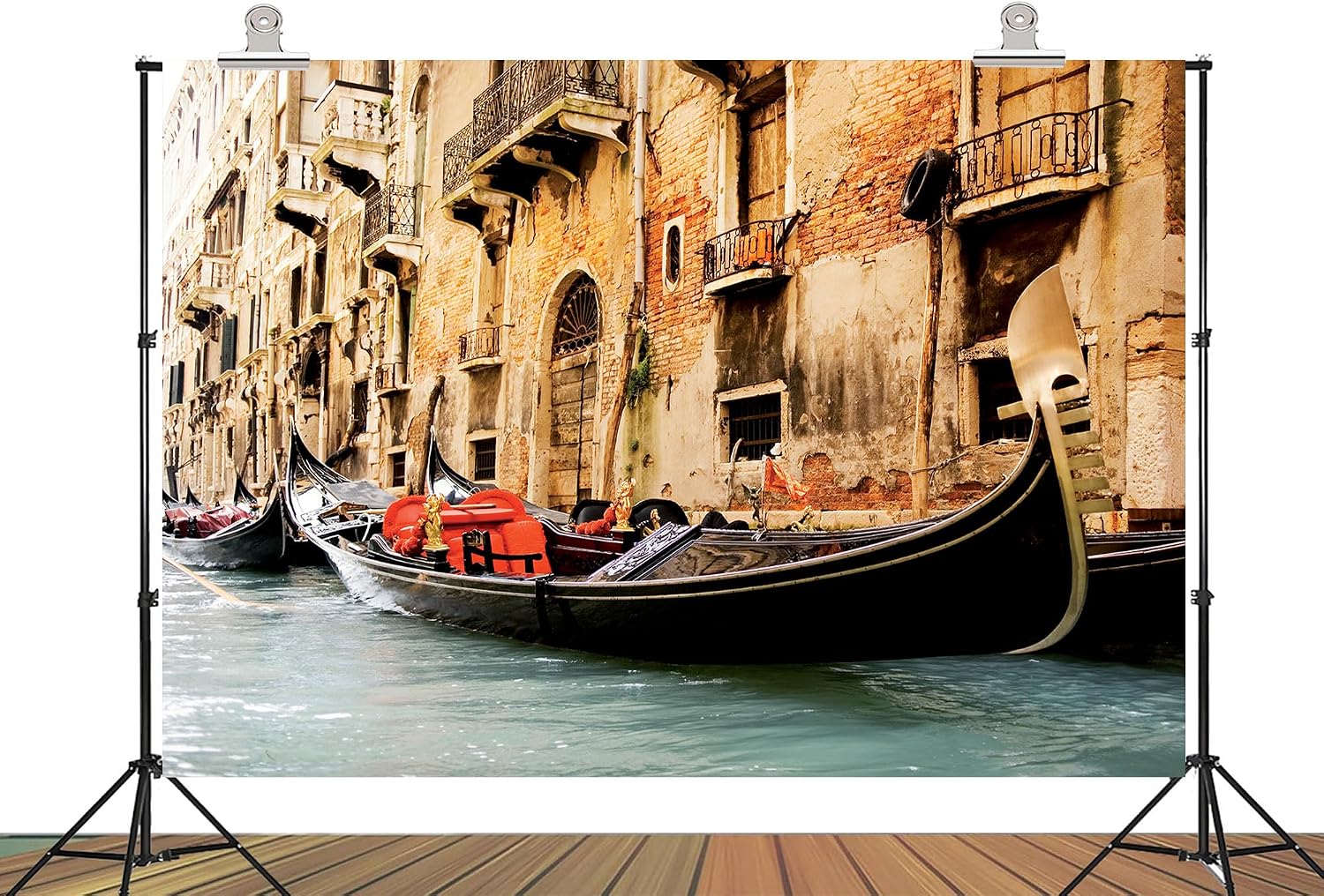 20x10ft Fabric Venice Narrow Canal Gondola Backdrop Old Buildings Background for Vintage Themed Party Decorations Balcony Wall Hanging Tapestry Photo Shoot Studio Props
