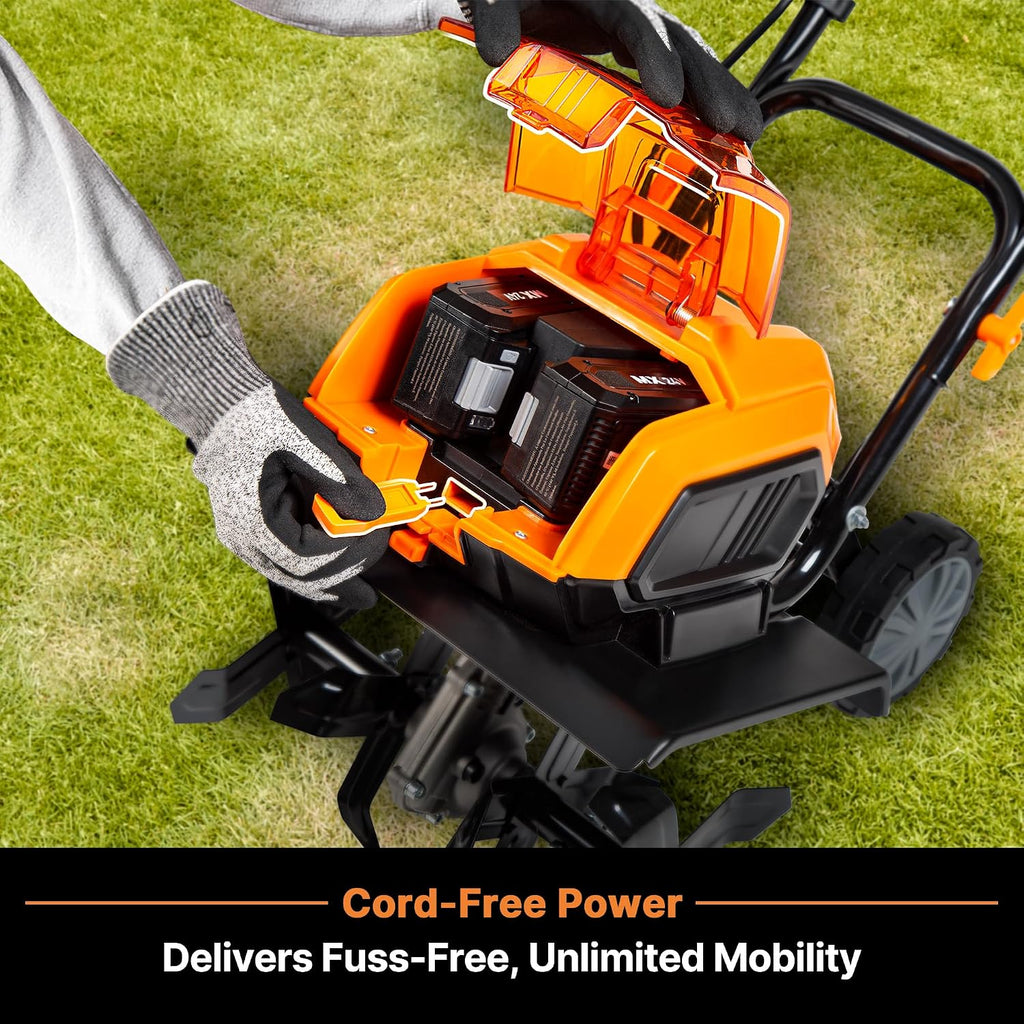 LawnMaster Brushless 48V MAX Cordless Tiller Cultivator with 2X MAX 24V 4.0ah Battery& 1x MX24V Dual Port Charger, 4X Blade, 14.5In Width & 9In Depth-CLTE4814