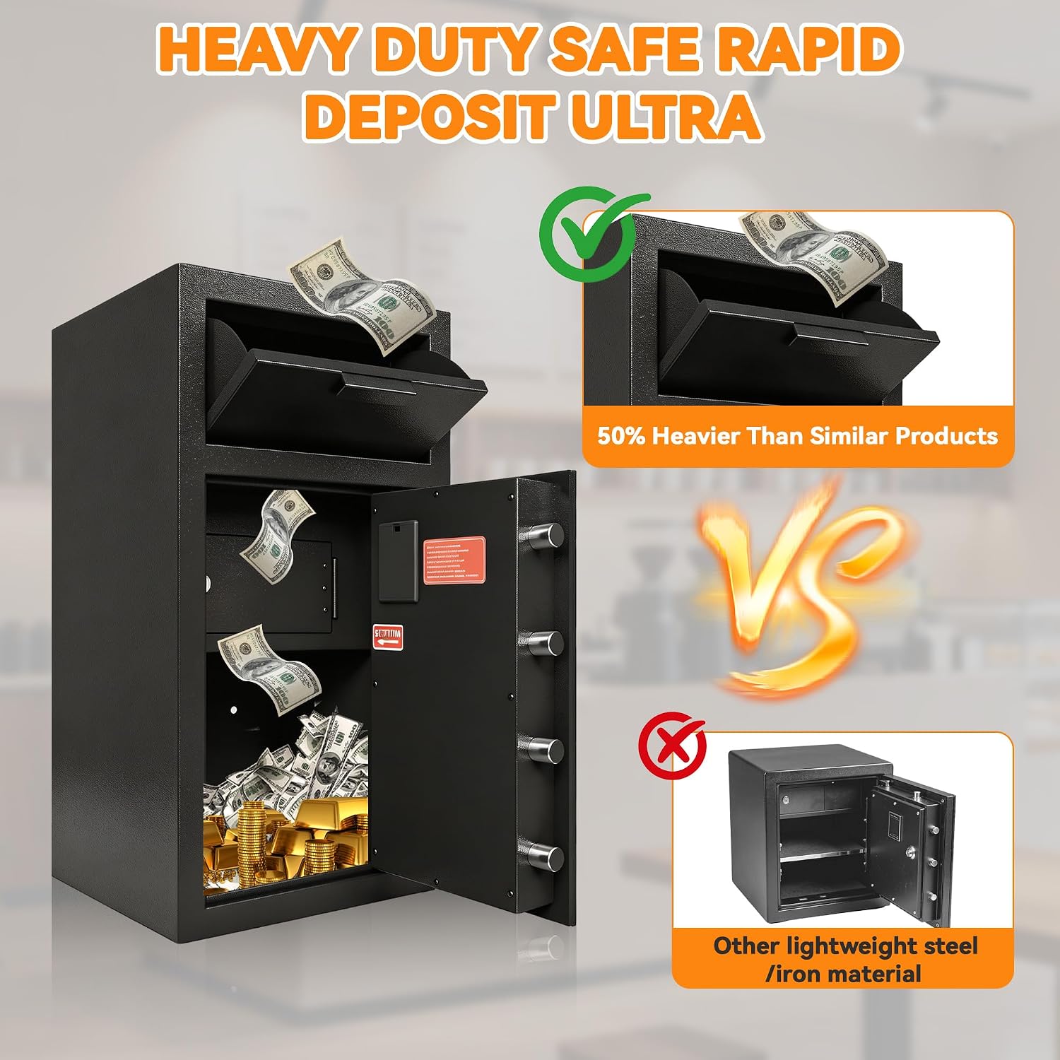 KAER 6.5 CuFt Drop Safe for Business, Cash Safe with Drop Slot, 72 lbs Heavy Duty Money Safe Box with Deposit Slot, Anti-Theft Safety Boxes for Home Floor Safe, Quick Access Digital Keypad Keys