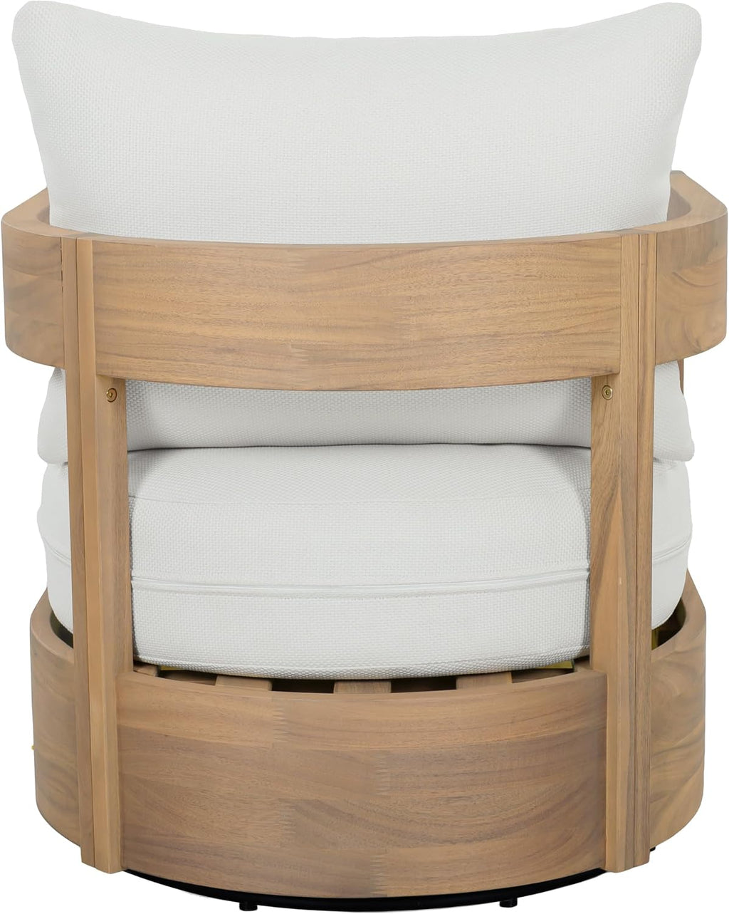 SAFAVIEH Outdoor - Kento Swivel Lounge Chair - Oak & Ivory - Solid Wood with Cushion - Modern Round Design - Ideal for Patio, Deck, Porch, Backyard, 27.5' W x 33' D x 29.1' H (PAT7099B)