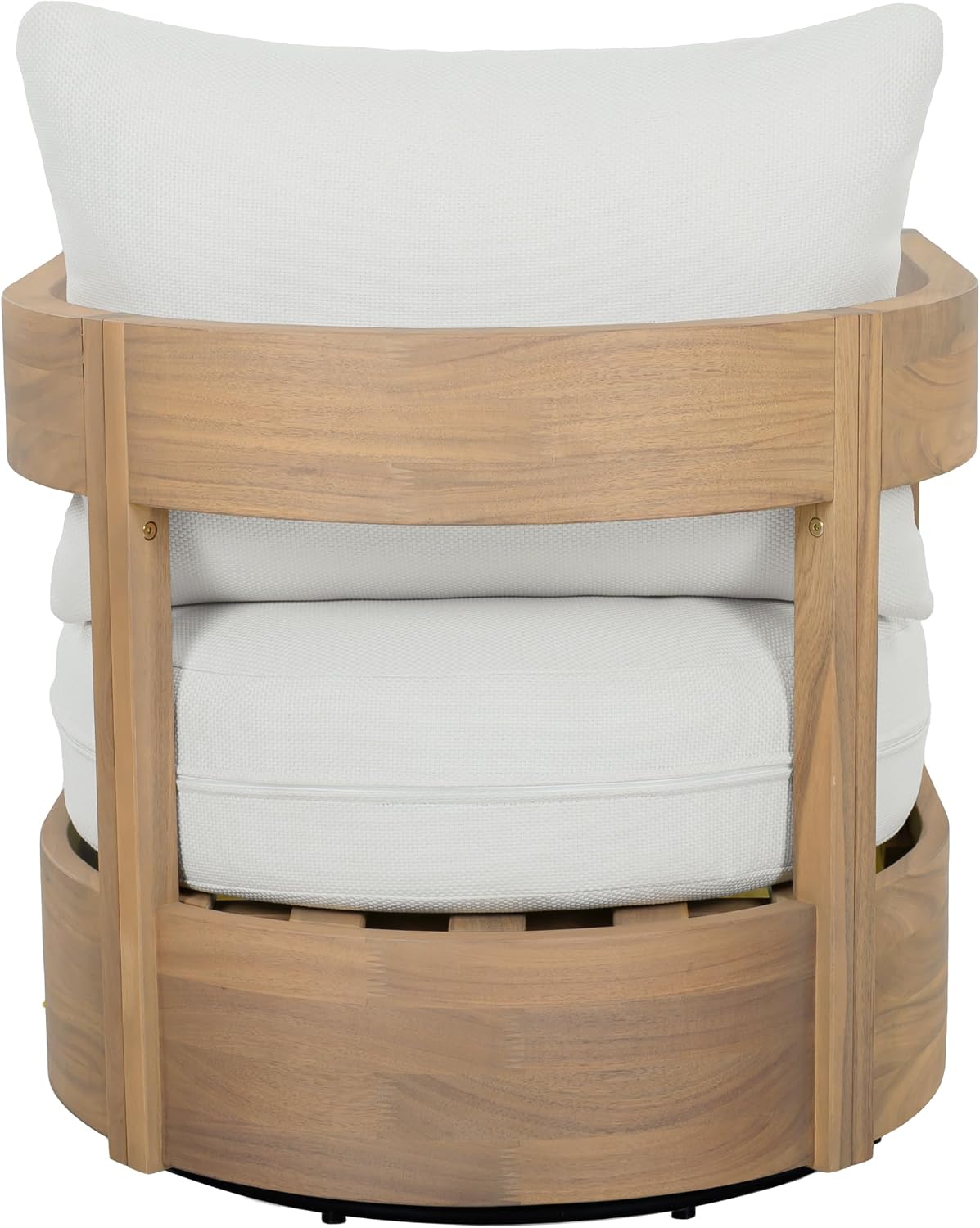 SAFAVIEH Outdoor - Kento Swivel Lounge Chair - Oak & Ivory - Solid Wood with Cushion - Modern Round Design - Ideal for Patio, Deck, Porch, Backyard, 27.5' W x 33' D x 29.1' H (PAT7099B)