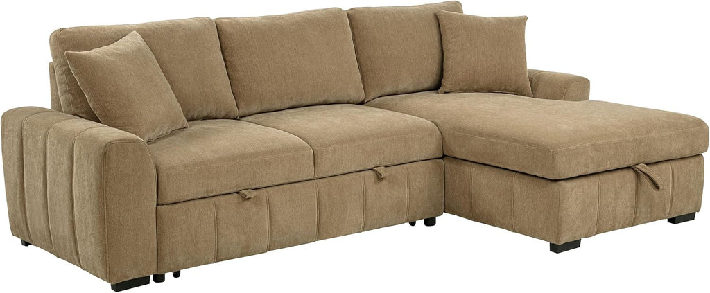 Coaster Home Furnishings - Pastrana - Wood and Fabric - Sleeper Sectional Sofa with Right-arm-Facing Chaise, and Track Arms - Living Room - Camel - 500348