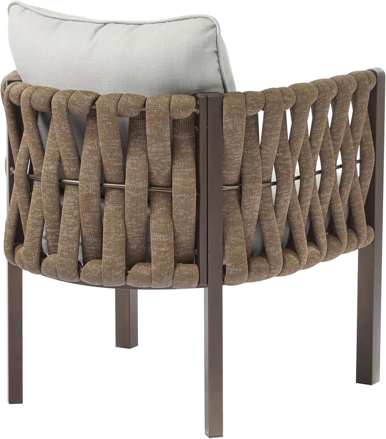 Christopher Knight Home Lena Patio Club Chairs Set of 2, Metal Accent Chairs, Rope Woven Backrest Armchair, Upholstered Cushions Seating, Tub Back Design for Backyard Garden, Brown+Light Gray