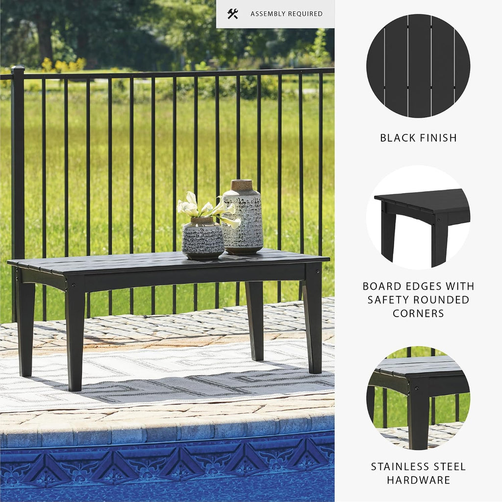 Signature Design by Ashley Hyland Wave Modern Weather Resistant HDPE Outdoor Coffee Table, Black