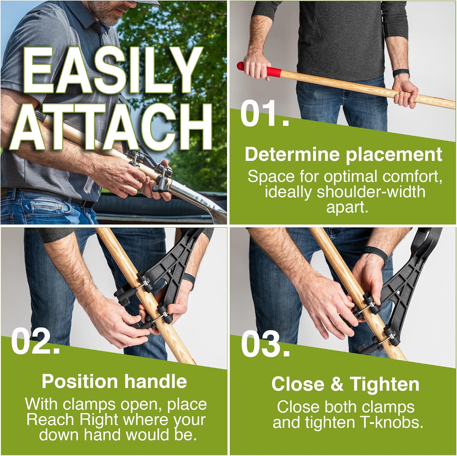 Reach Right Universal Handle Attachment for Weedeater, String Trimmer, Shovel, Rake & More | Versatile Ergonomic Back Saving Attachment for All Gardening Tools | Made in the USA | 2 Pack