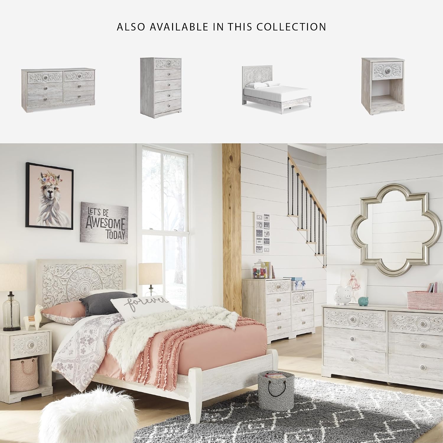Signature Design by Ashley Paxberry Boho 5 Drawer Chest of Drawers, Whitewash