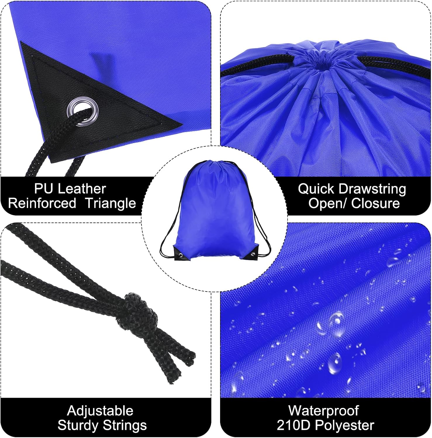 PATIKIL Drawstring Backpack Bulk 100 Pack Draw String Bags 210D Polyester Gym Cinch Sack for Women Men Gym Sport Travel Party, Blue (16.5' x 13.3')