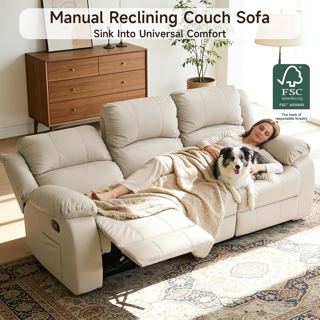 Reclining Loveseat Sofa Leather Recliner Sofa 3 Seater Couch for Living Room, Home Theater Seating(3 Seat,Beige)