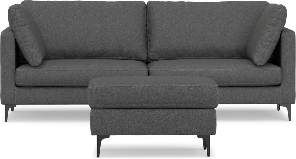 SIMPLIHOME Ava Sofa and Ottoman in 100% Recycled Polyester Performance Fabric, Pebble Grey, 90-inch-Wide 3-Seater Couch and Matching 36-inch-Wide Table Ottoman for Living Room, 2-Piece Set