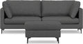 SIMPLIHOME Ava Sofa and Ottoman in 100% Recycled Polyester Performance Fabric, Pebble Grey, 90-inch-Wide 3-Seater Couch and Matching 36-inch-Wide Table Ottoman for Living Room, 2-Piece Set
