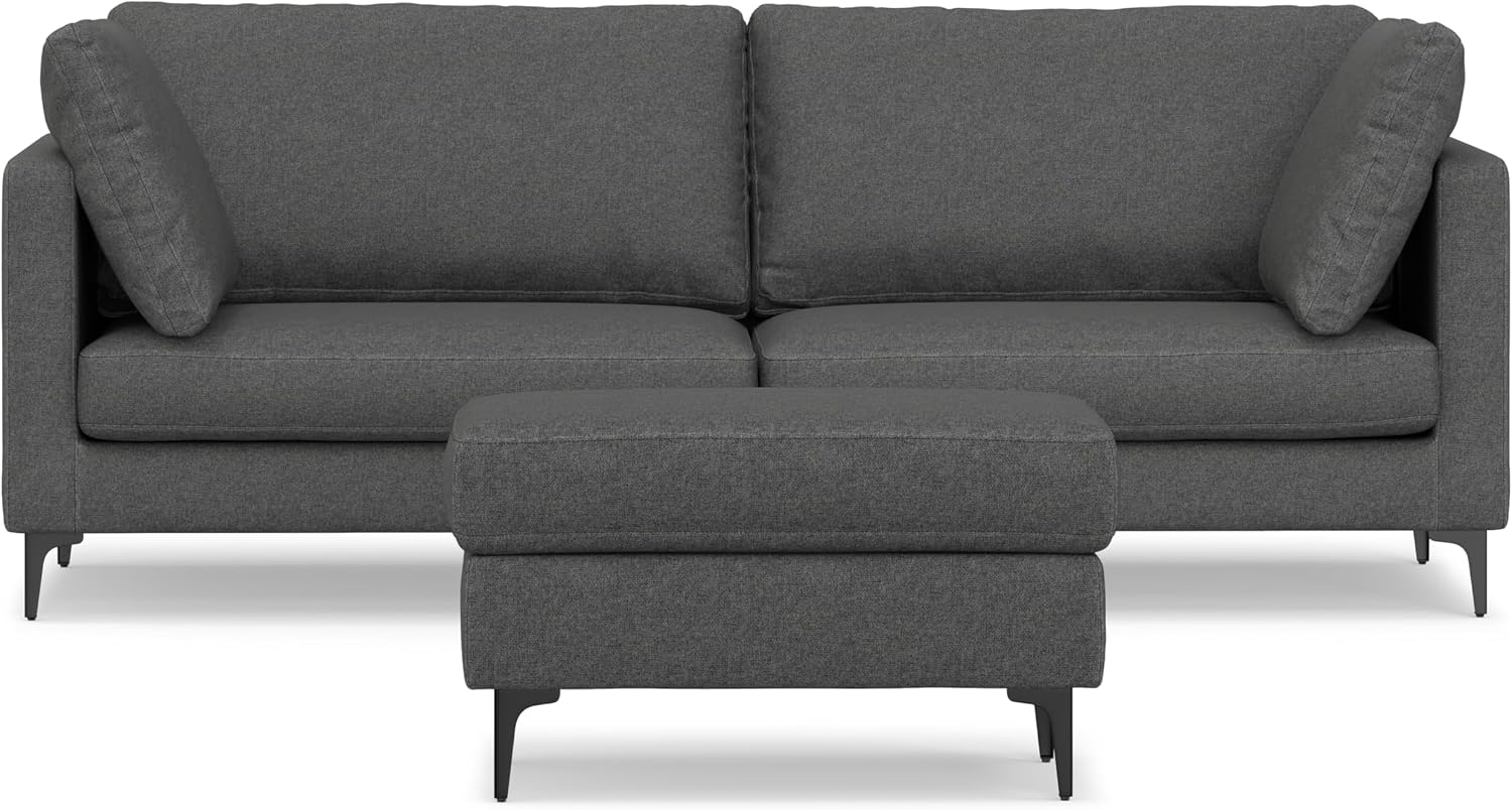 SIMPLIHOME Ava Sofa and Ottoman in 100% Recycled Polyester Performance Fabric, Pebble Grey, 90-inch-Wide 3-Seater Couch and Matching 36-inch-Wide Table Ottoman for Living Room, 2-Piece Set