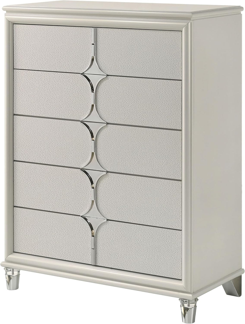 Coaster Home Furnishings Olivia Contemporary Wood 5-Drawer Bedroom Chest of Drawers Chiffonier Clothing Storage Cabinet Bedroom Armoire Tall Dresser Organizer Unit White 224955