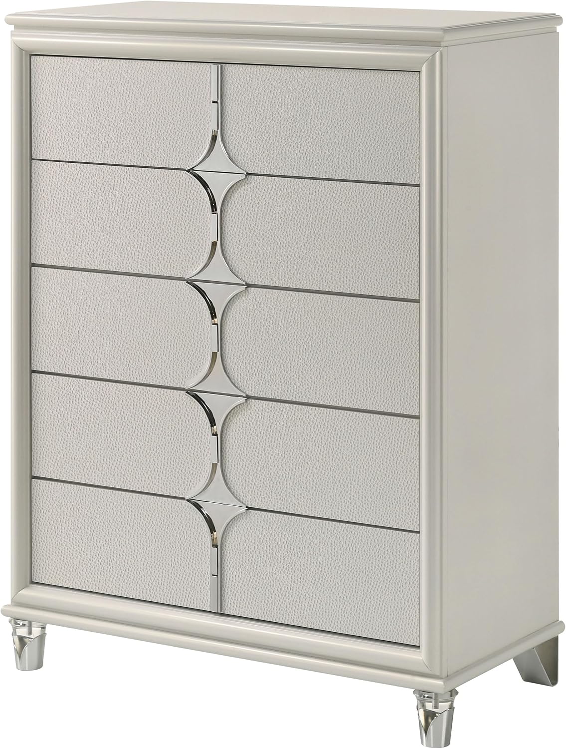Coaster Home Furnishings Olivia Contemporary Wood 5-Drawer Bedroom Chest of Drawers Chiffonier Clothing Storage Cabinet Bedroom Armoire Tall Dresser Organizer Unit White 224955