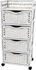 Oriental Furniture 38' Natural Fiber Chest of Drawers on Wheels - White, 4 Drawer