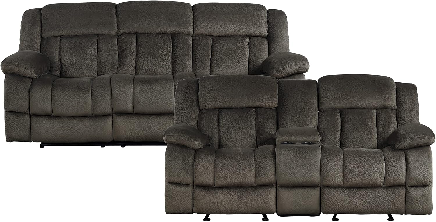 Lexicon Reclining Living Room Set, Manual Reclining Sofas, Couches for Living Room, Includes Reclining Sofa and Dual Glider Recliner Loveseat, 2-Piece Set, Chocolate