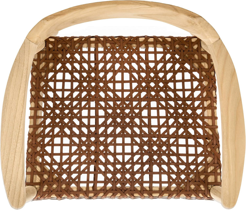 SAFAVIEH Home Collection Munro Natural Sungkai Wood/Light Honey Leather Woven Accent Chair (Fully Assembled)