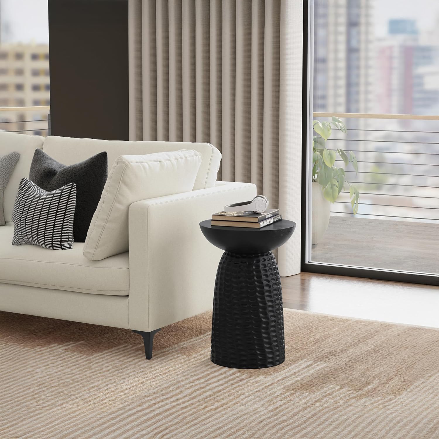 SIMPLIHOME Boyd End Table - 16 inch Wide Solid Mango Wood Round Accent Table in Black, Handcrafted Contemporary Nightstand or Lamp Stand for Living Room, Bedroom, or Family Room, Assembled