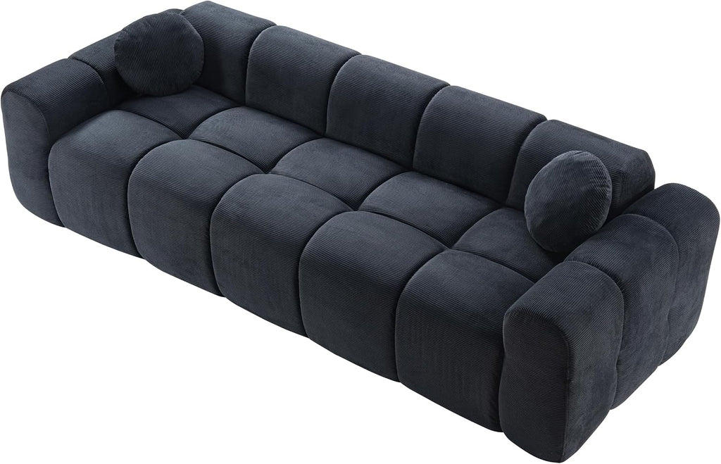 98.4-Inch Oversized Boneless Cloud Couches Deep Seat Foam Sofa Couch with 2 Round Toss Pillows, Luxury Corduroy Upholstered 3 Seat Tufted Loveseat, Cloud Sofa in a Box