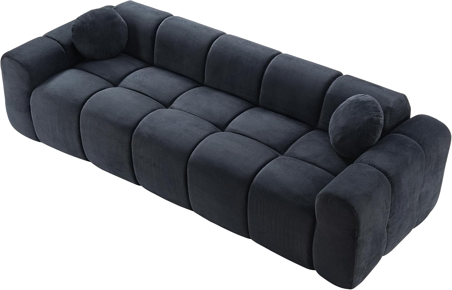 98.4-Inch Oversized Boneless Cloud Couches Deep Seat Foam Sofa Couch with 2 Round Toss Pillows, Luxury Corduroy Upholstered 3 Seat Tufted Loveseat, Cloud Sofa in a Box