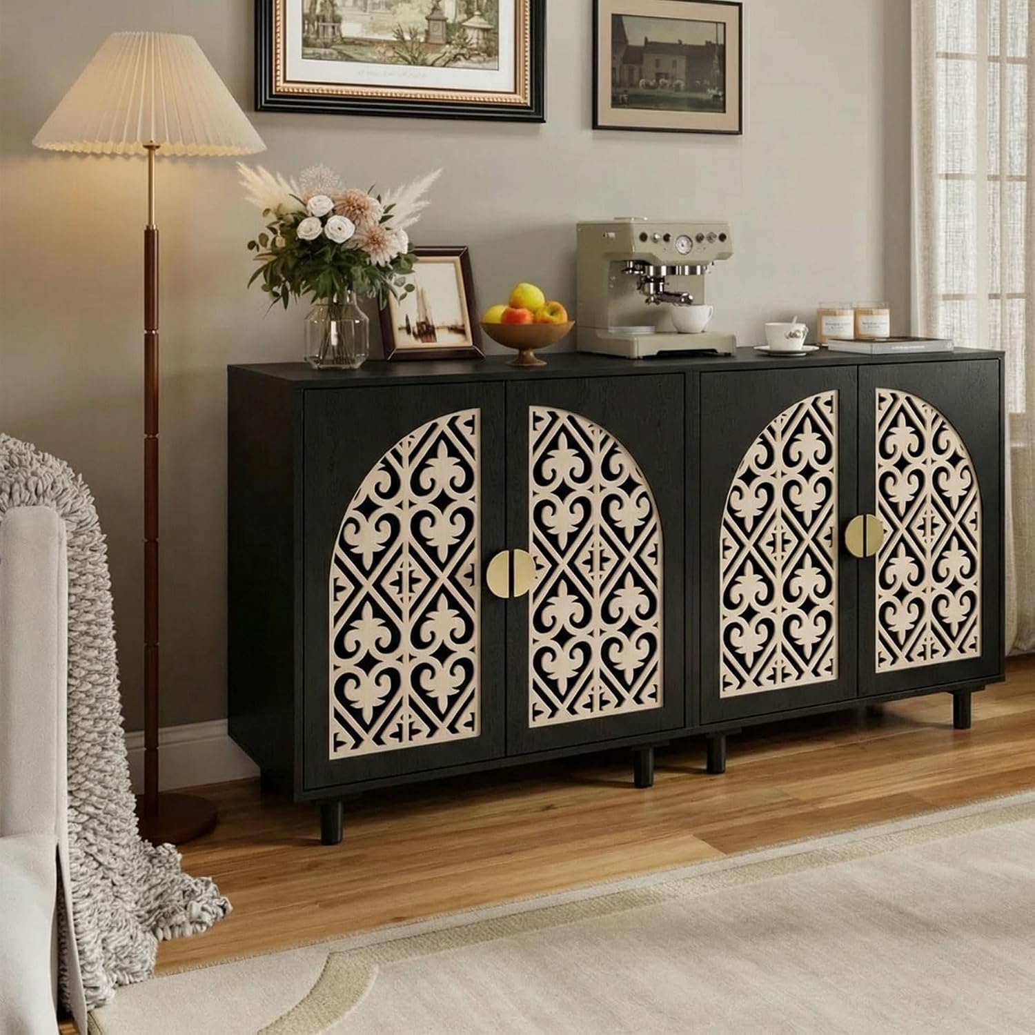 Decorative Storage Cabinet, Sideboard with Magnetic Latch, Adjustable Shelf, 29.84 x 15.75 x 31.57 Inches (2 Pieces)