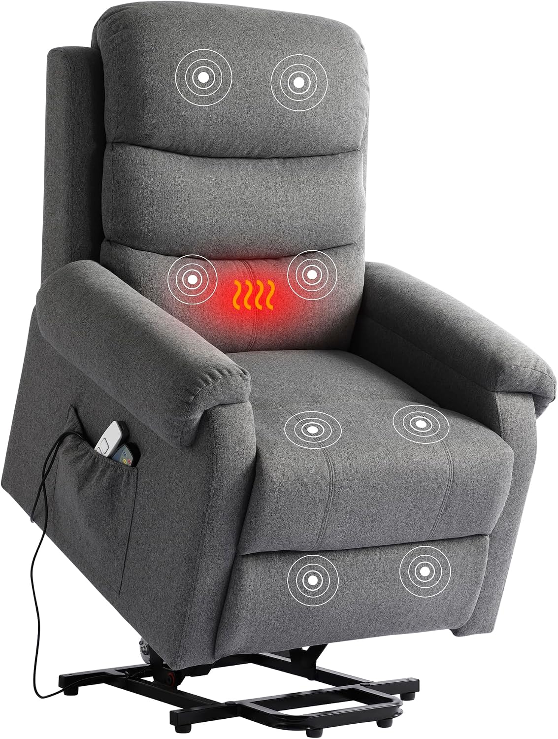 LOUVIXA Power Lift Recliner Chair Recliners for Elderly with Heat and Massage Recliner Chair for Living Room with Infinite Position and Side Pocket, USB Charge Port (Modern Grey)