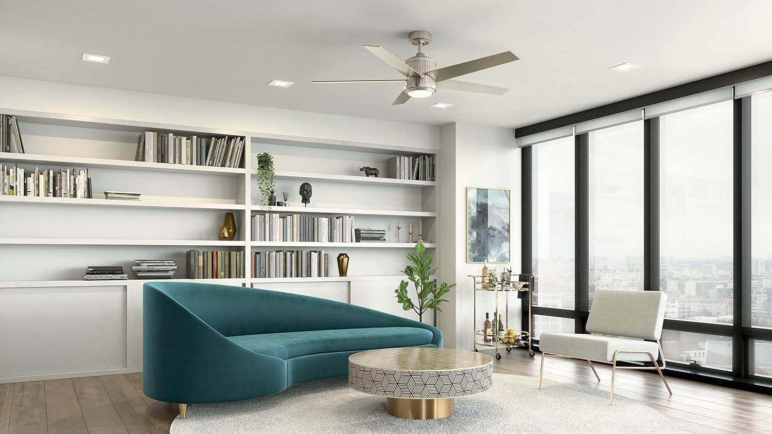 Kichler Brahm 56 in LED Ceiling Fan with Light, 5 Blade Modern Indoor Fan with Etched Cased Opal Glass in Brushed Stainless Steel, Reversible Silver and Walnut Blades, 300044BSS