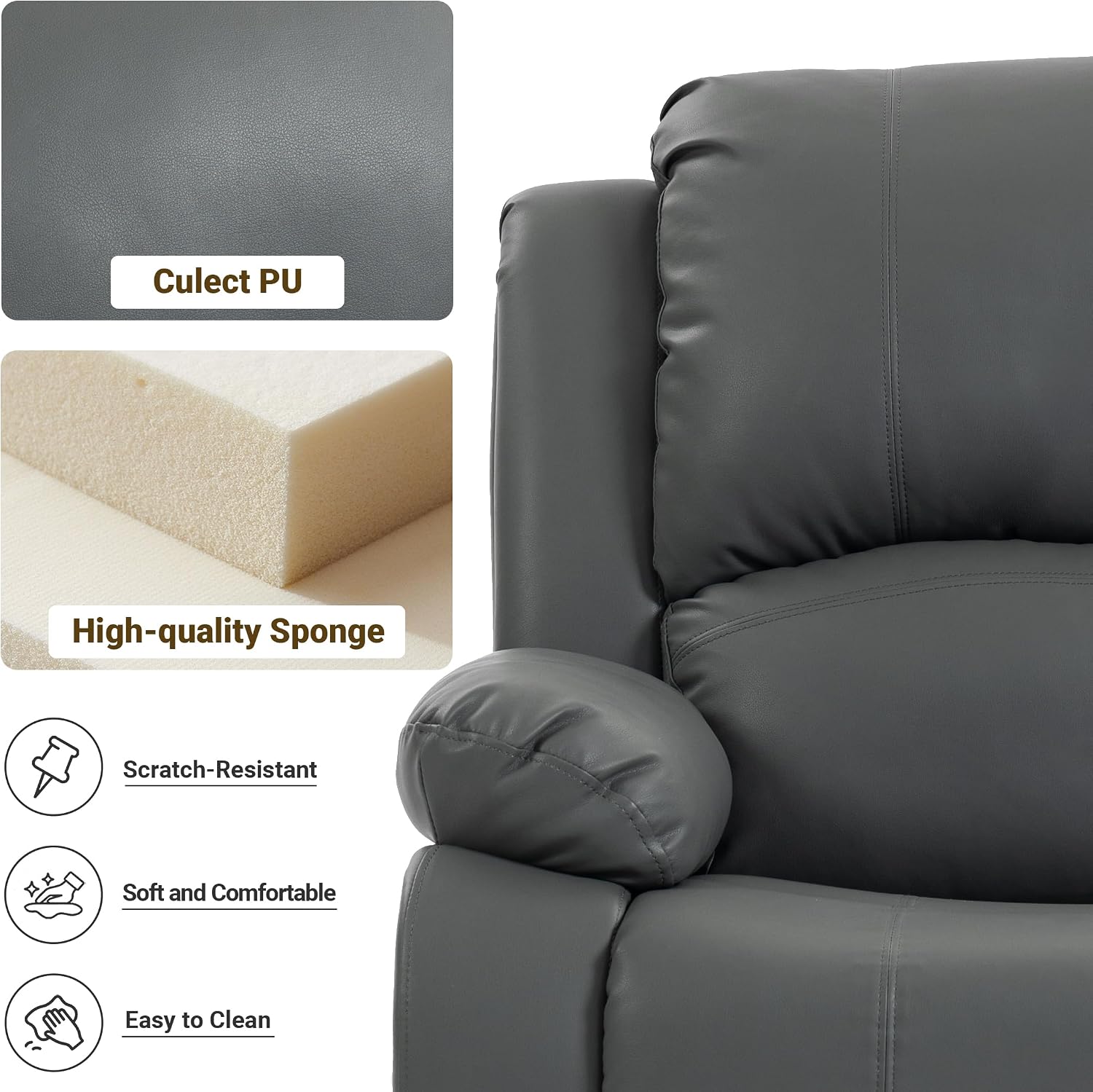 Manual Recliner Chair, Lazy Leather Recliner, Perfect for Lounging in the Living Room, Home Theater and Bedroom, an Excellent Gift for Home