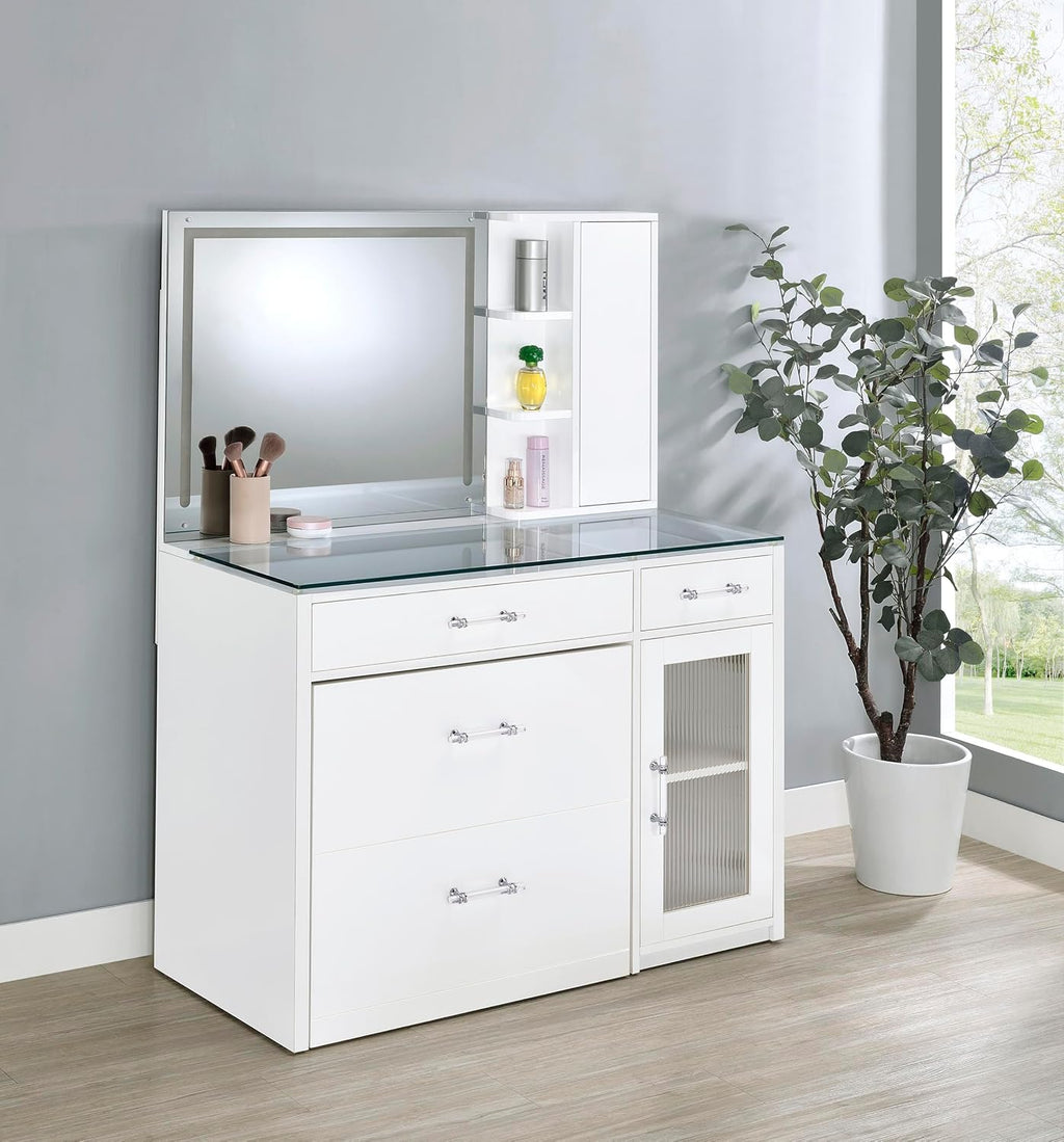 Coaster Home Furnishings Flora 2-Drawer Vanity Set with Led Mirror White High Gloss