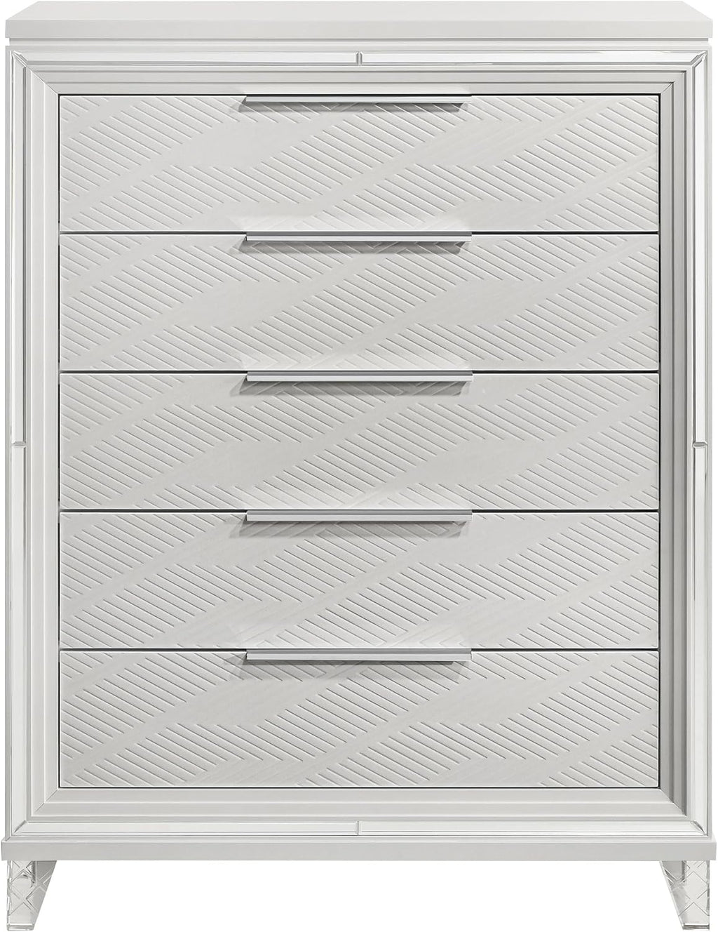 Coaster Home Furnishings Marmore Contemporary Wood 5-Drawer Bedroom Chest of Drawers Chiffonier Clothing Storage Cabinet Bedroom Armoire Tall Dresser Organizer Unit White 224965
