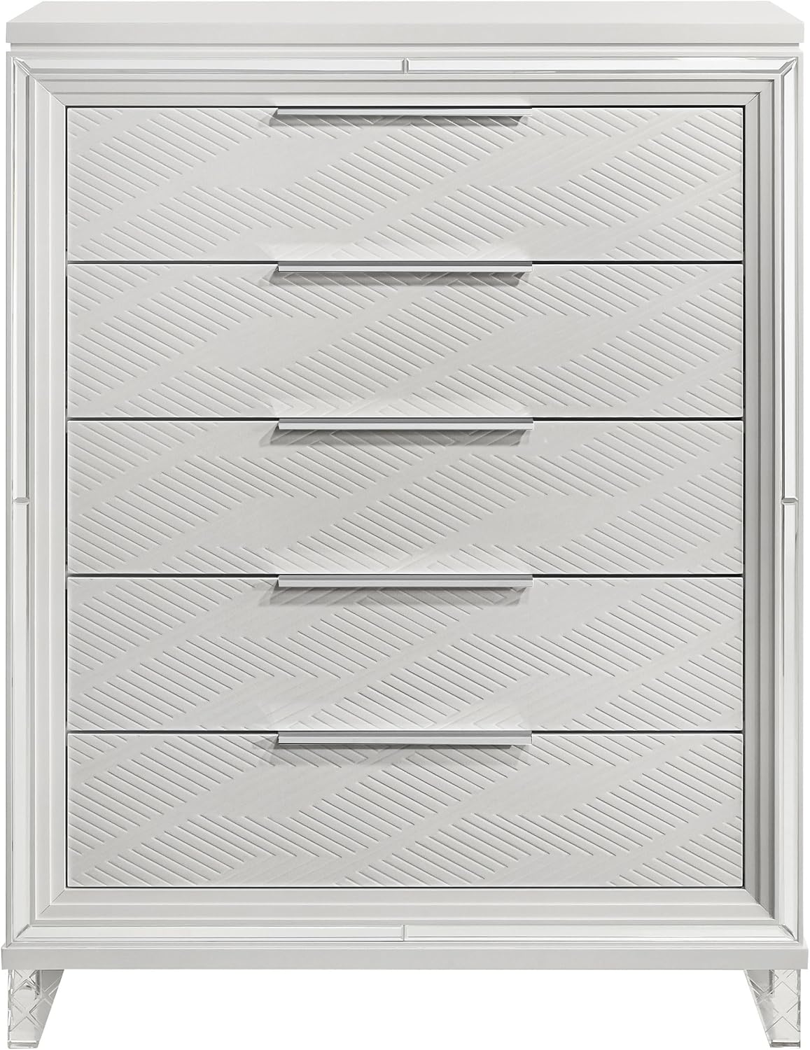 Coaster Home Furnishings Marmore Contemporary Wood 5-Drawer Bedroom Chest of Drawers Chiffonier Clothing Storage Cabinet Bedroom Armoire Tall Dresser Organizer Unit White 224965