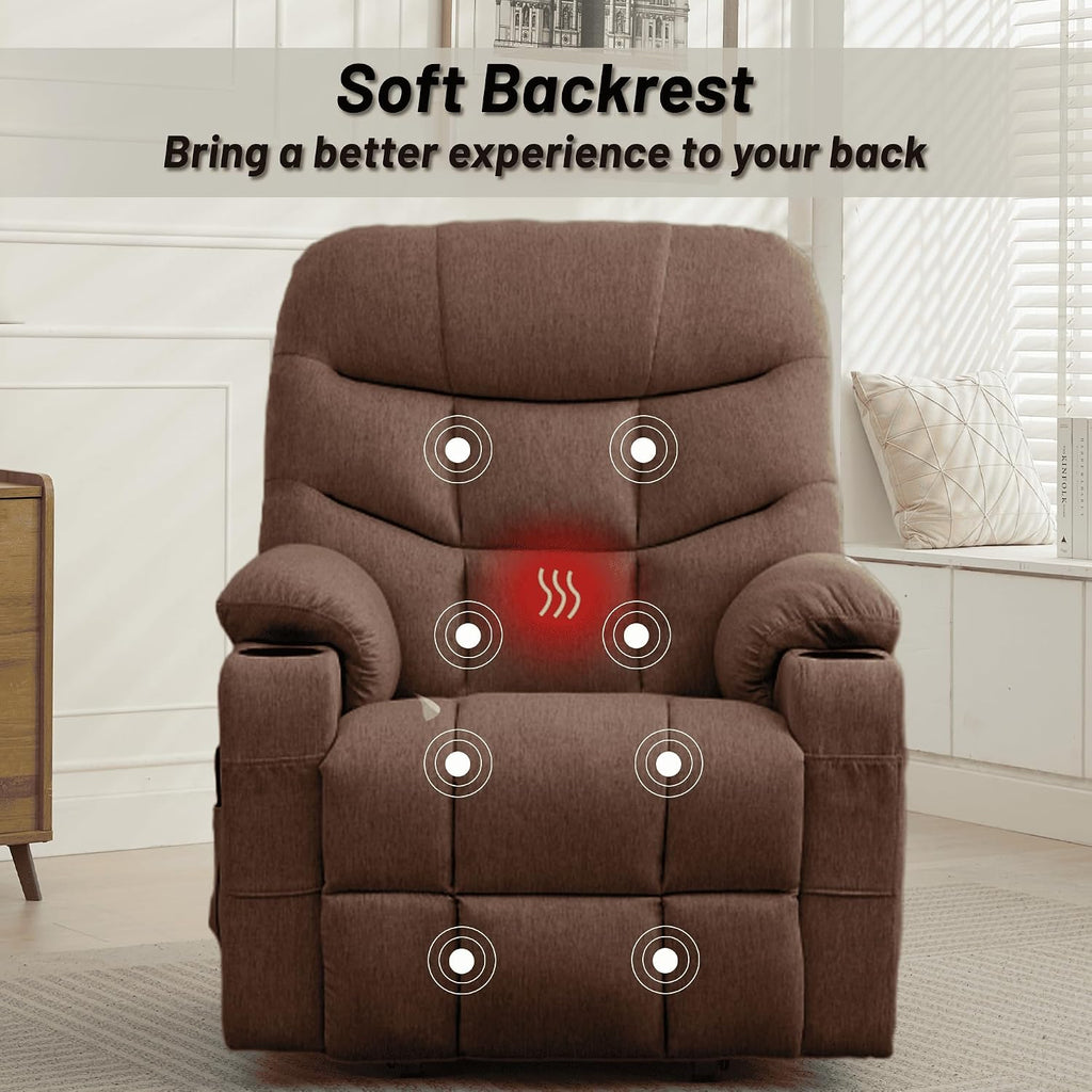 Korser Power Recliner Chair with Massage and Heating, Power Lift Recliner Chair for Elderly and Adults, Electric Recliner with Remote Control and Cup Holders for Living Room, Linen Fabric, Brown