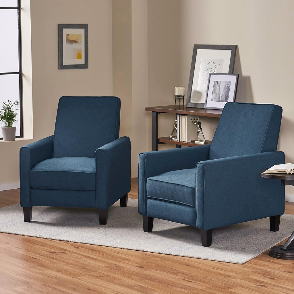Christopher Knight Home Emmie Fabric Recliner (Set of 2), Navy Blue, Dark Brown