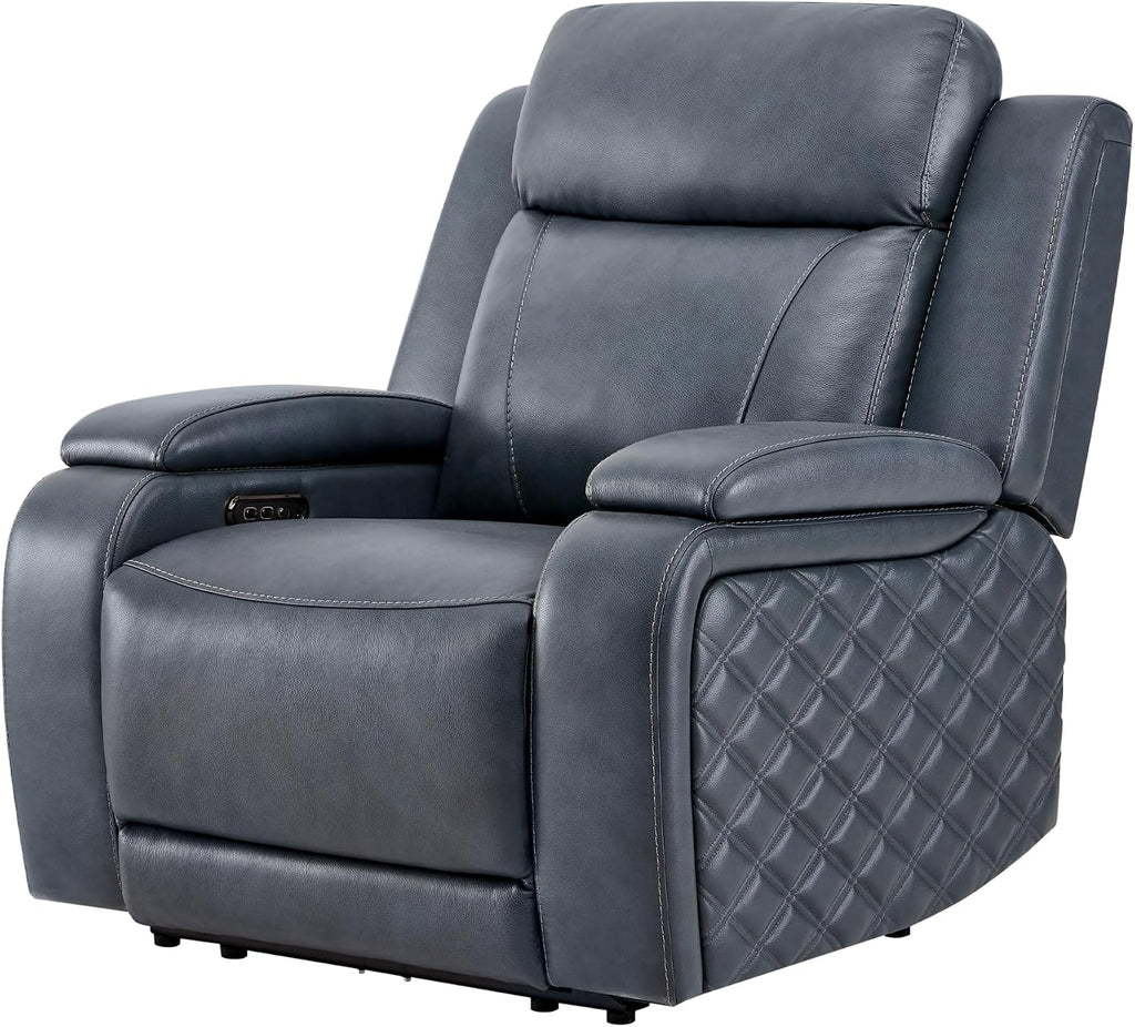 Watson & Whitely Genuine Leather Power Recliner Chairs for Adults, Zero Gravity Recliner with Power Headrest & Hidden Storage, RV Electric Reclining Sofa Chair for Living Room, Home Office, Navy