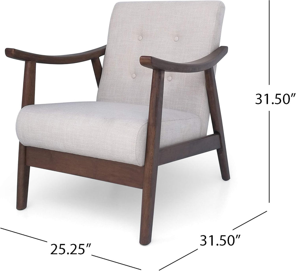 Christopher Knight Home Aurora Mid-Century Modern Accent Chair, Rubberwood, Beige, Brown