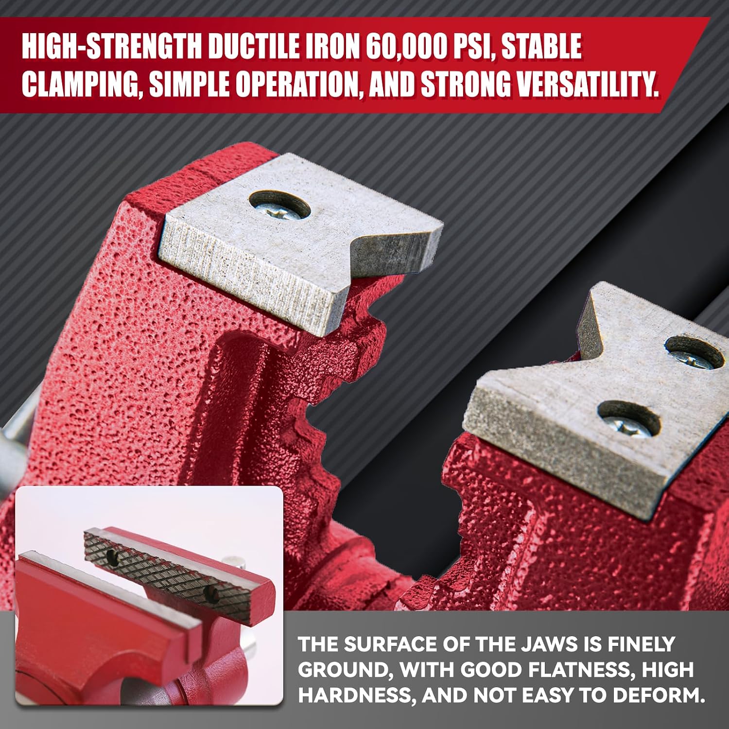 Upgraded UPG 5-Inch Terminal Location Bench Vise with Ductile Iron Bench Vise 360° Multi-Purpose Bench Vice with Anvil and Positioning Pins, Clamp force 8800lbs, Red Swivel Vise