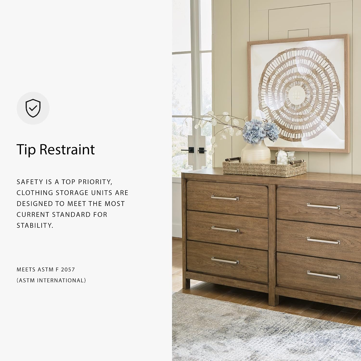 Signature Design by Ashley Cabalynn Casual 6 Drawer Dresser with Felt-lined Top Drawer for Bedroom, Light Brown