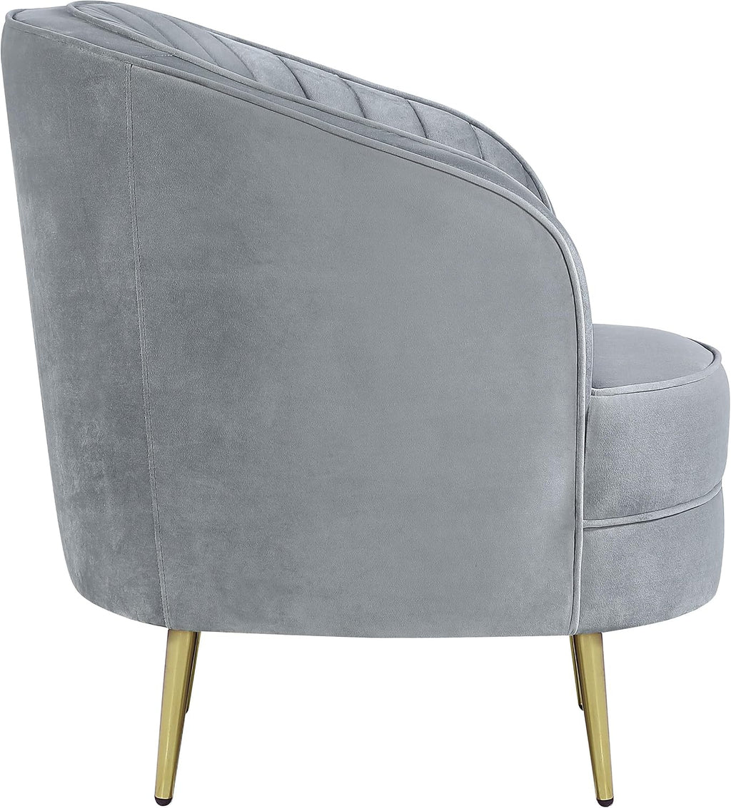 Coaster Home Furnishings - Sophia - Channel Tufted Barrel Accent Chair with Gray Velvet Upholstery, Foam Cushion, Gold Legs and Vertical Channel Tufting - Living Room - Gray - 506866