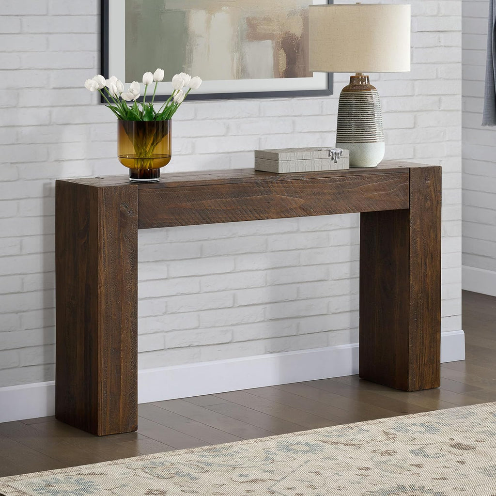Alaterre Furniture Stockyard Solid Wood Console Table - 56 Inch Modern Farmhouse Entryway Table - Easy Assembly Living Room Furniture for Behind The Couch, Entryway, or Hallway (Brown)