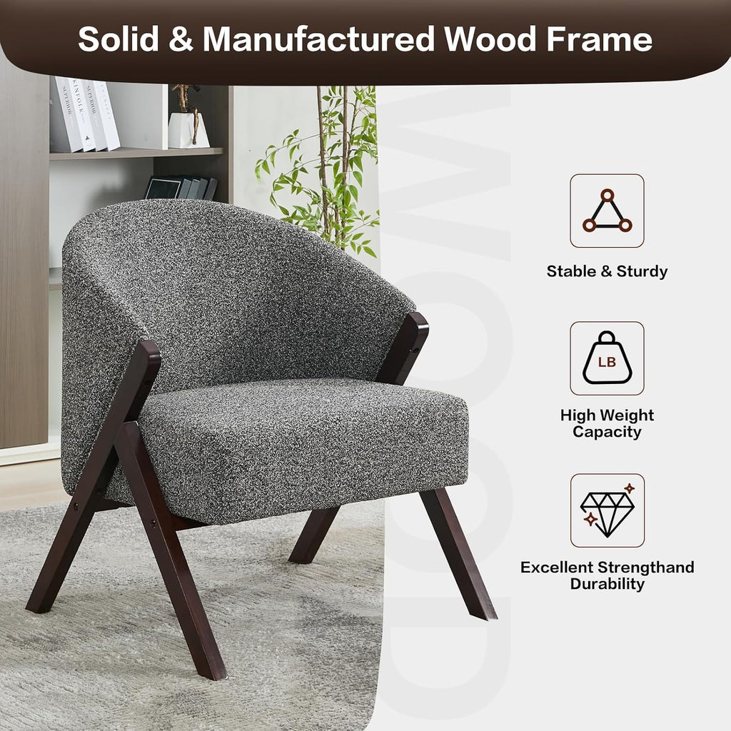 Garvee Accent Chair Mid Century Modern Chair Linen Fabric Living Room Chairs with Wood Frame Comfy Upholstered Reading Side Chair Easy Assembly for Bedroom